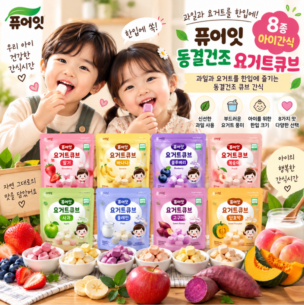 아이간식 한입쏙 과일요거트 동결건조 큐브 8종 퓨어잇 제품 이미지