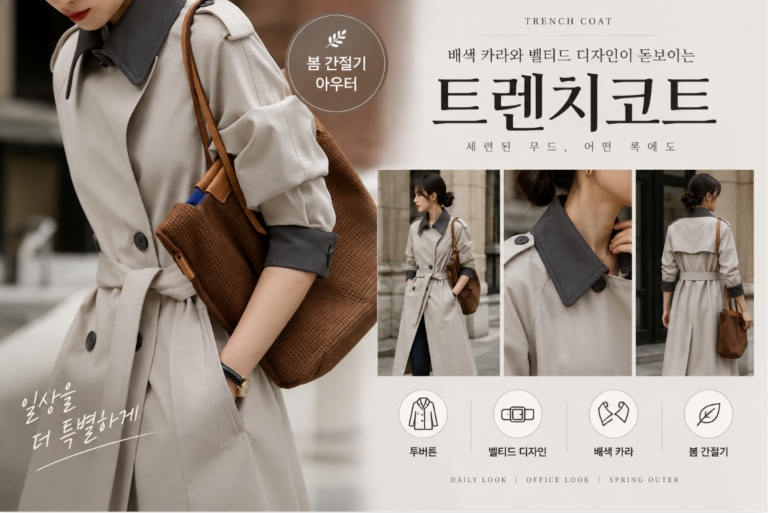 세련된 배색·체형커버 벨티드 여성 봄 간절기 트렌치코트