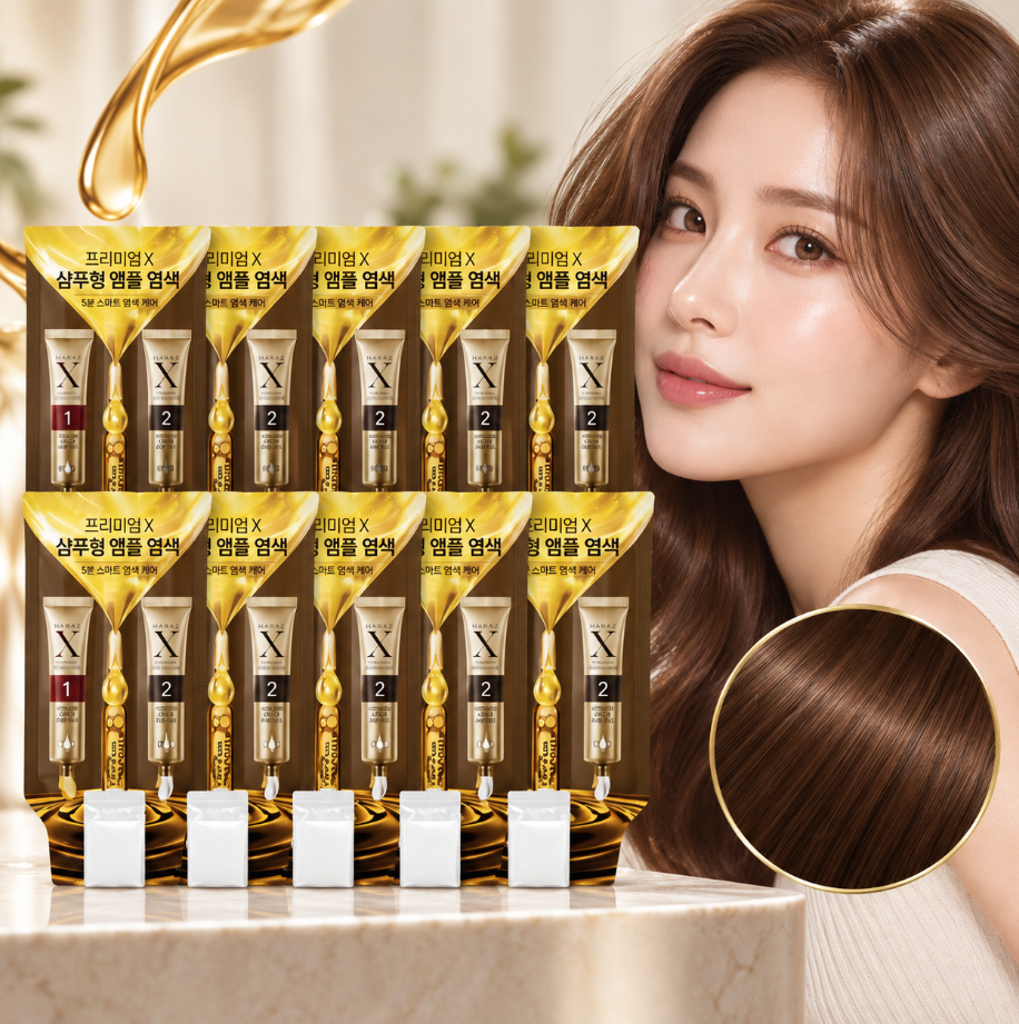 새치커버 간편염색 윤기케어 하라즈 프리미엄X 샴푸형 앰플 자연갈색 제품 이미지