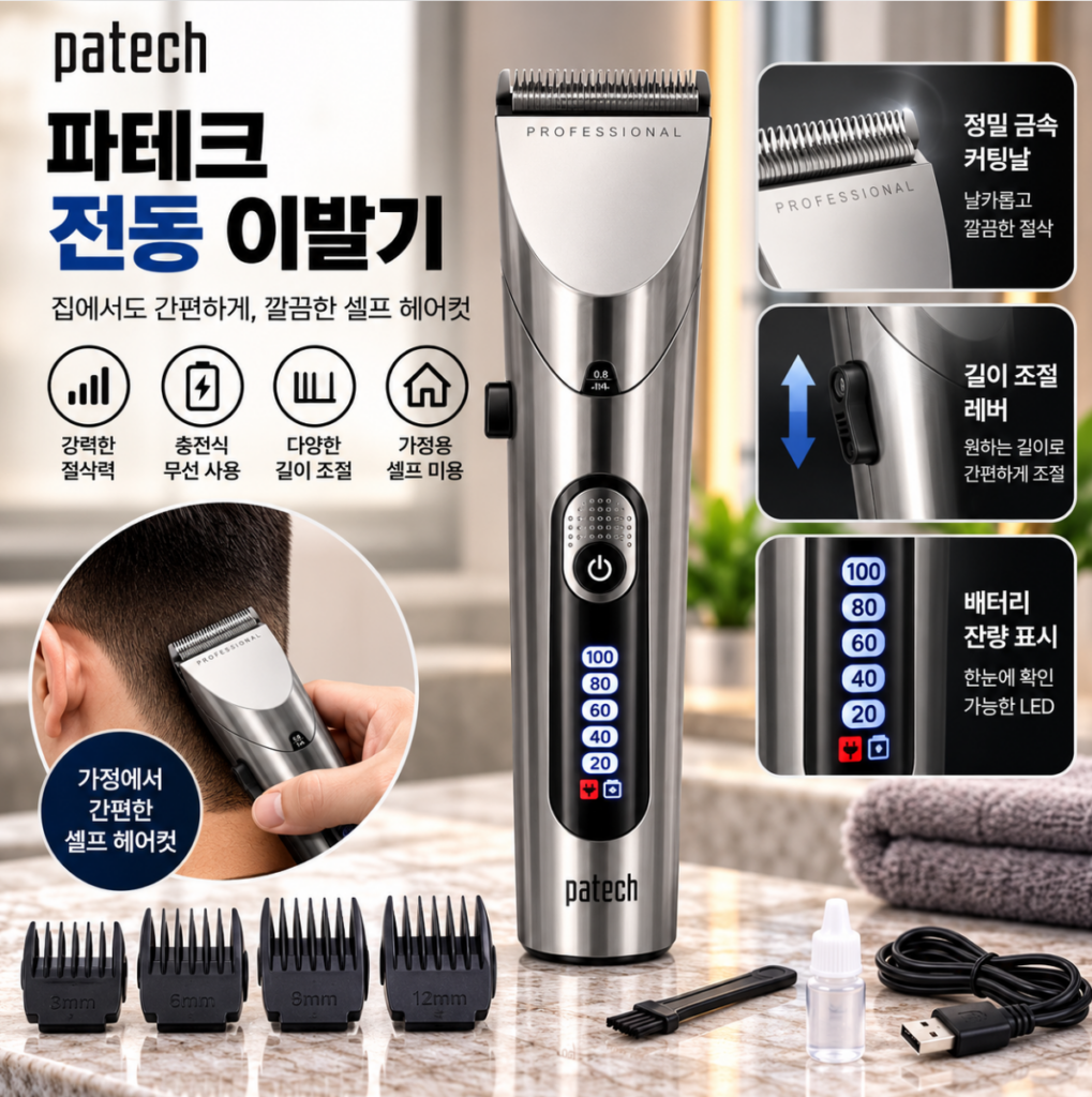 셀프 바리깡 무선 이발기 충전식 미용실 파테크 제품 이미지