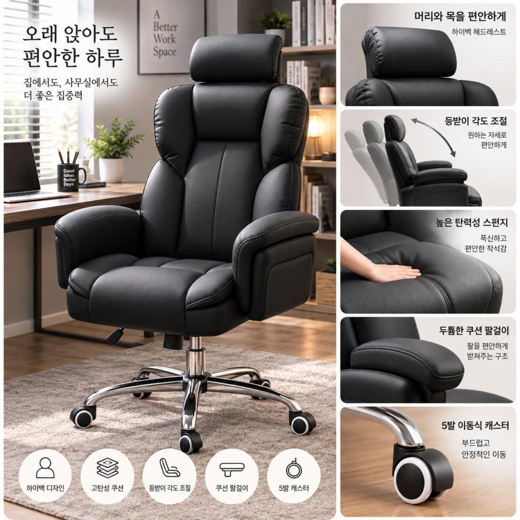 오래 앉는 날 더 편안하게, Tixpra 고퀄리티 푹신한 리클라이닝 사무용 게이밍 의자 추천 제품 이미지
