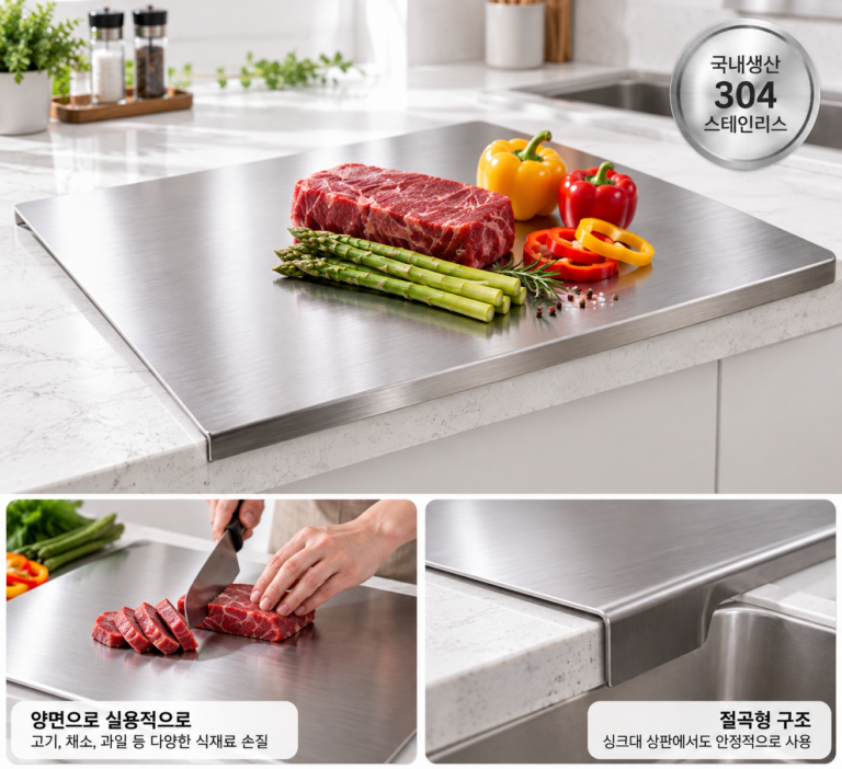 고기·채소 손질부터 싱크대 활용까지 깔끔하게, 국내생산 304 스테인리스 절곡형 양면도마