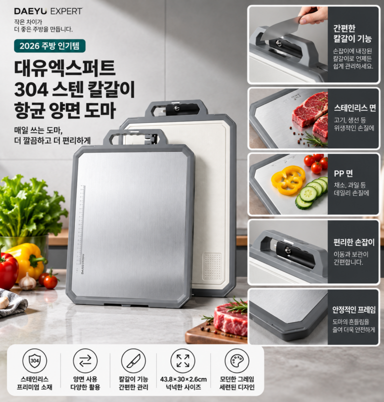 매일 쓰는 도마 더 깔끔하게, 대유엑스퍼트 304 스텐 칼갈이 항균 양면 도마