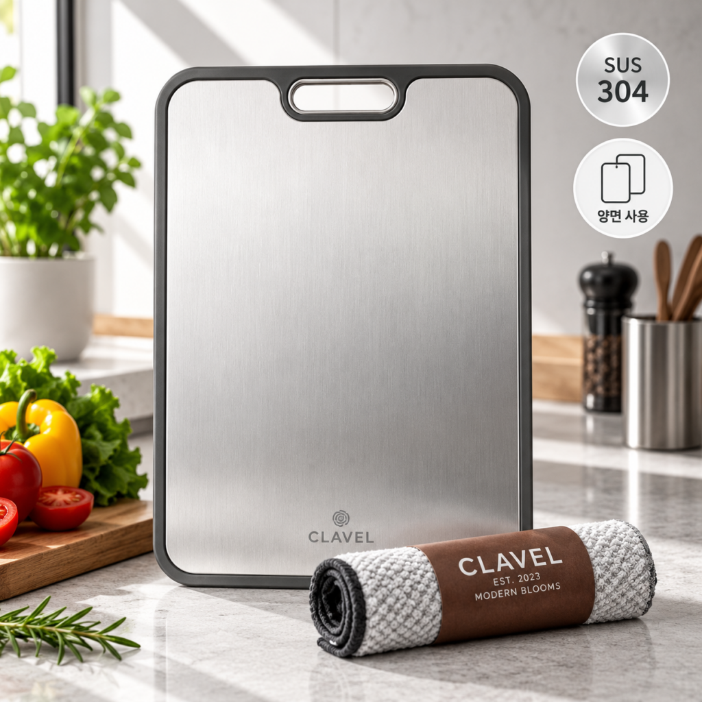 매일 칼질이 더 깔끔하게, CLAVEL 색배임 없는 304 스텐 양면 도마 제품 이미지