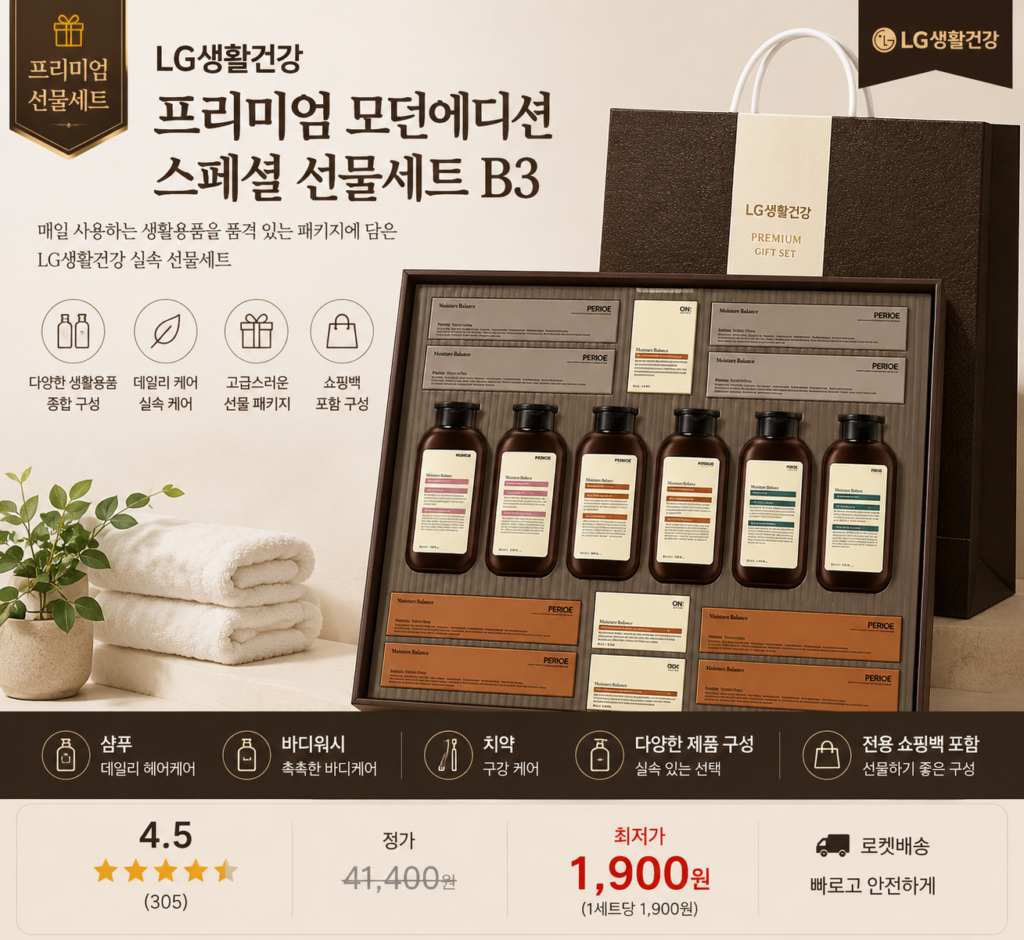 LG생활건강 프리미엄 모던에디션 스페셜 명절 선물세트 B3 쇼핑백 포함 제품 이미지