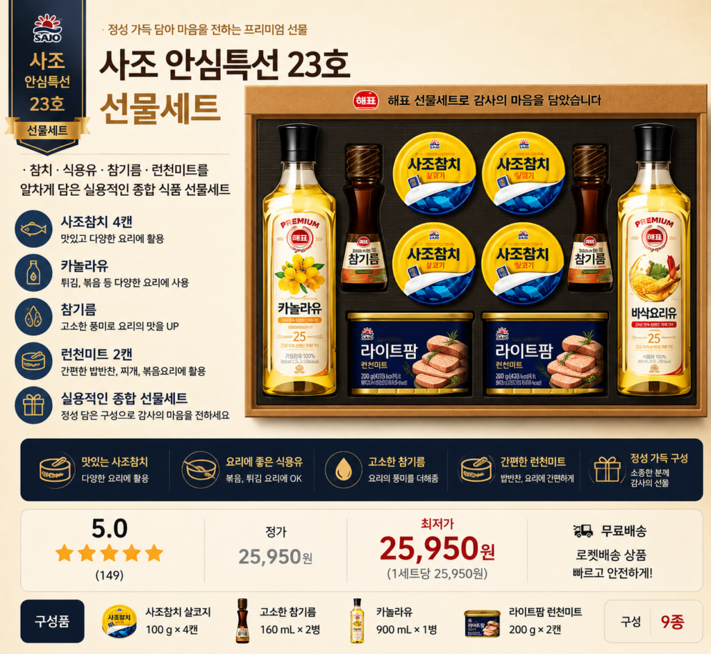 사조 안심특선 23호 선물세트 사조참치·카놀라유·참기름·런천미트 명절선물 제품 이미지