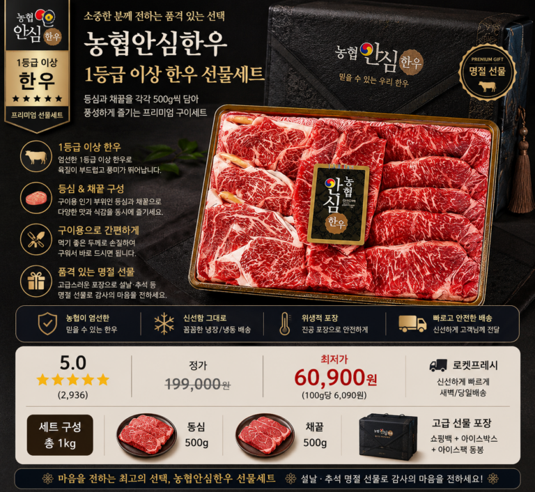 농협안심한우 1등급 이상 한우 구이선물세트 1kg 등심·채끝 명절선물