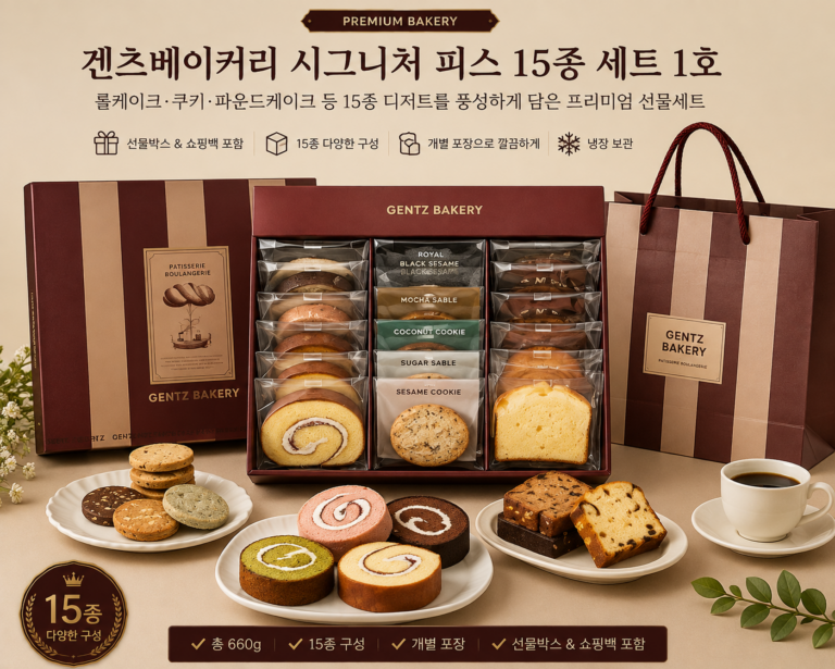 겐츠베이커리 시그니처 피스 15종 세트 1호 660g 롤케이크 쿠키 명절 선물세트 쇼핑백 포함