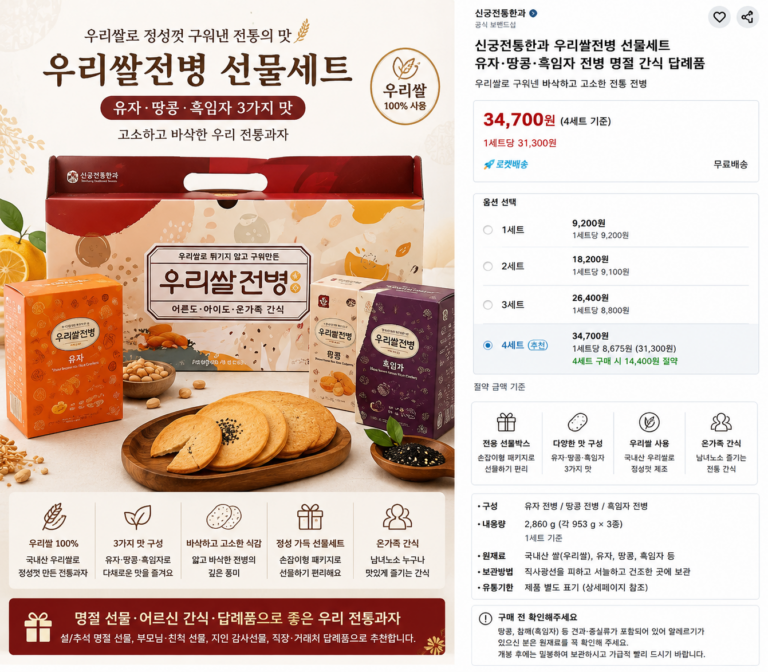 신궁전통한과 우리쌀전병 선물세트 유자·땅콩·흑임자 전병 명절 간식 답례품