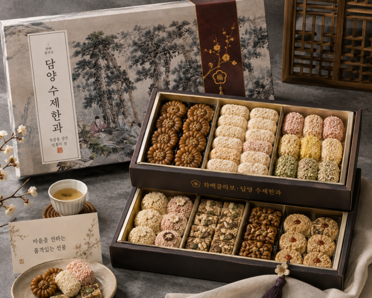 화백콜라보 담양 수제 한과 약과 유과 매화 2단 전통 명절 선물세트