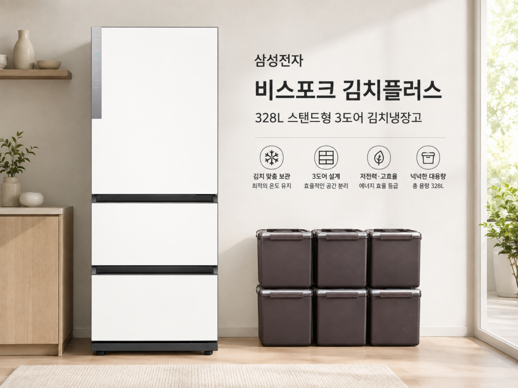 삼성전자 김치냉장고 비스포크 328L 스탠드형 3도어 김치플러스 제품 이미지