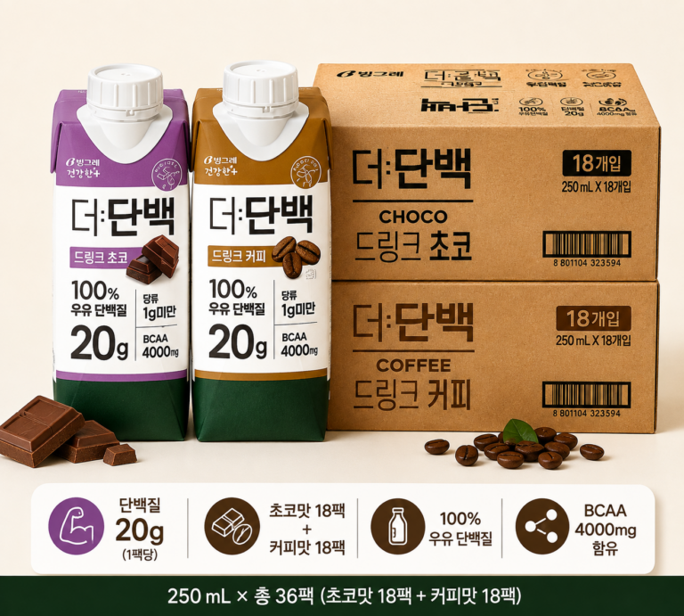 빙그레 더단백 프로틴 드링크 초코맛 18팩 + 커피맛 18팩 250ml
