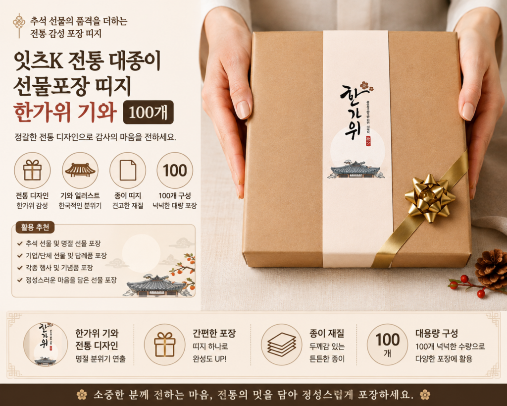 추석 명절 선물세트 잇츠K 전통 대종이 선물포장 띠지 한가위 기와 100개 제품 이미지