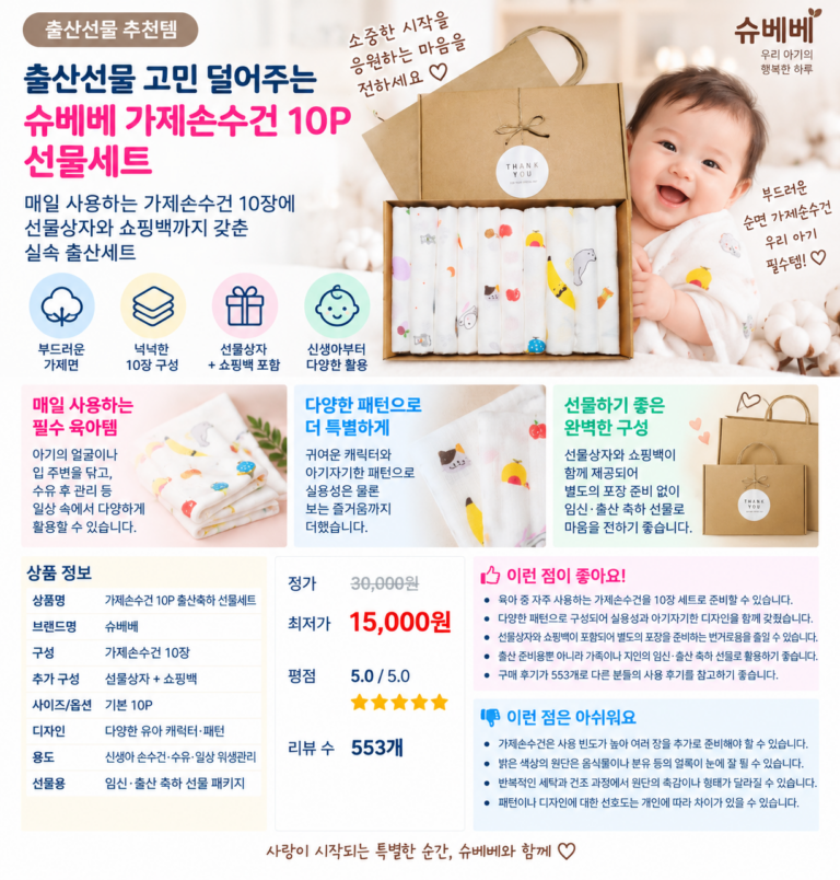 출산선물 고민 덜어주는 실속 구성, 슈베베 가제손수건 10P 선물세트