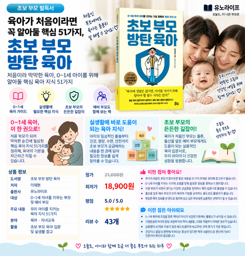 육아가 처음이라면 꼭 알아둘 핵심 51가지, 초보 부모 방탄 육아 제품 이미지