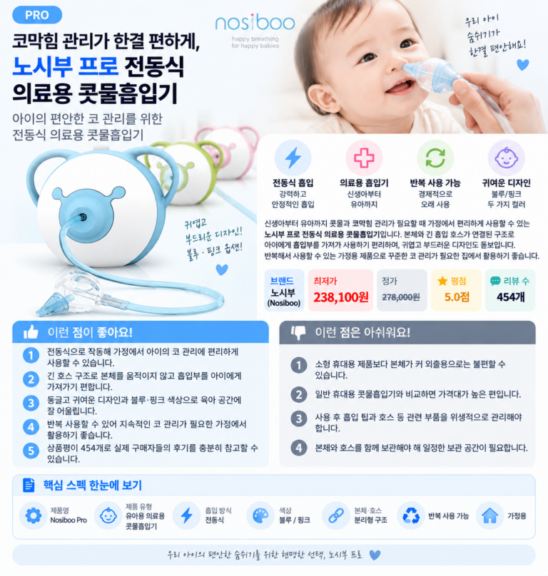 코막힘 관리가 한결 편하게, 노시부 프로 전동식 의료용 콧물흡입기