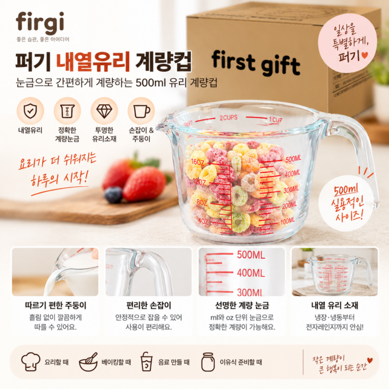 주방에서 매일 쓰기 좋은 퍼기 내열유리 계량컵 500ml