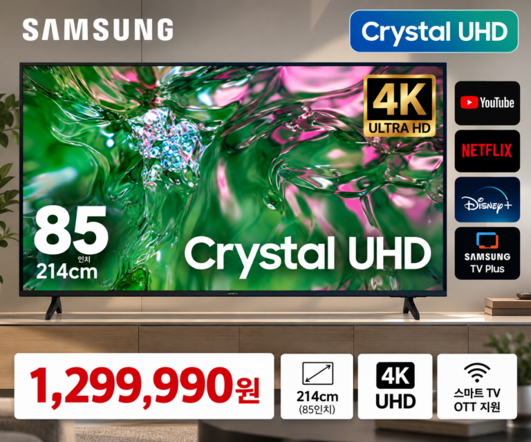 거실을 꽉 채우는 초대형 화면, 삼성전자 85인치 Crystal UHD 4K 스마트 TV