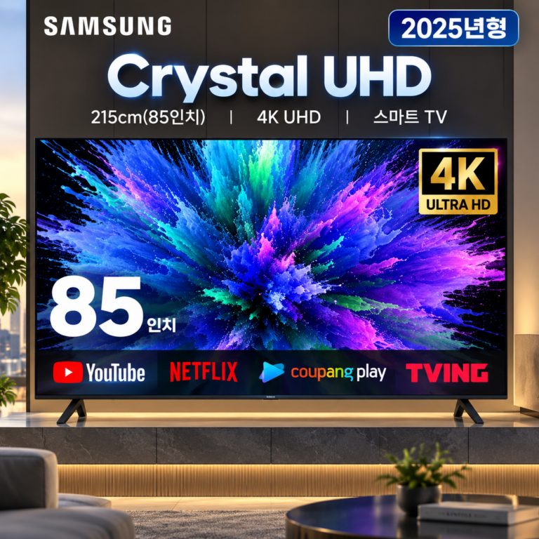 거실을 압도하는 대화면, 삼성전자 85인치 Crystal UHD 4K 스마트 TV