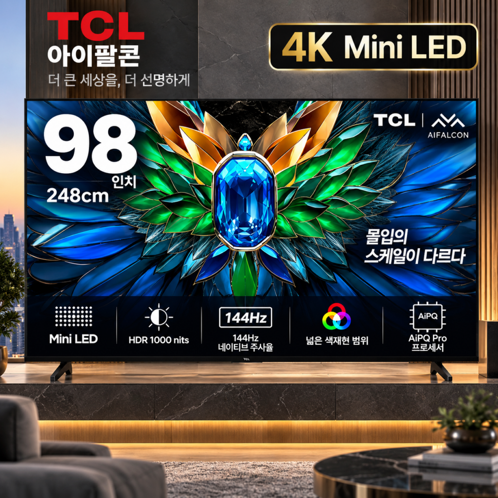 압도적인 98인치 대화면, TCL 아이팔콘 4K Mini LED 스마트 TV 제품 이미지
