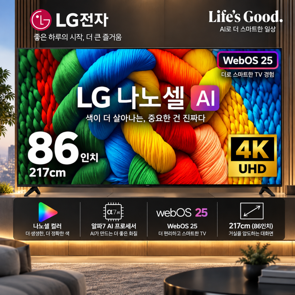 집에서도 압도적인 몰입감, LG전자 86인치 4K UHD 나노셀 AI TV 제품 이미지
