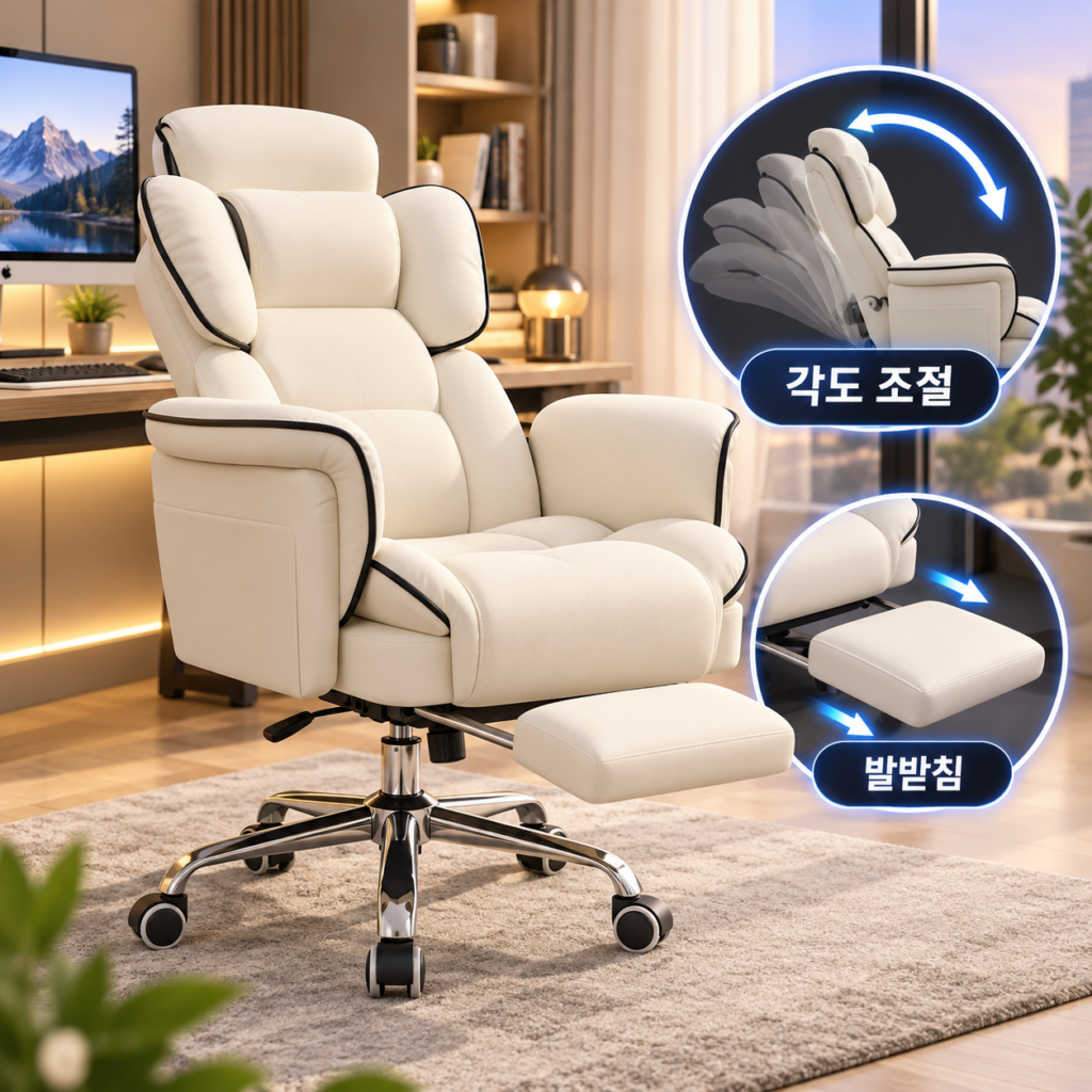하루 종일 포근하게, 발까지 쭉 뻗고 쉬는 쿠리브 침대형 리클라이너 사무용 게이밍 컴퓨터의자 제품 이미지