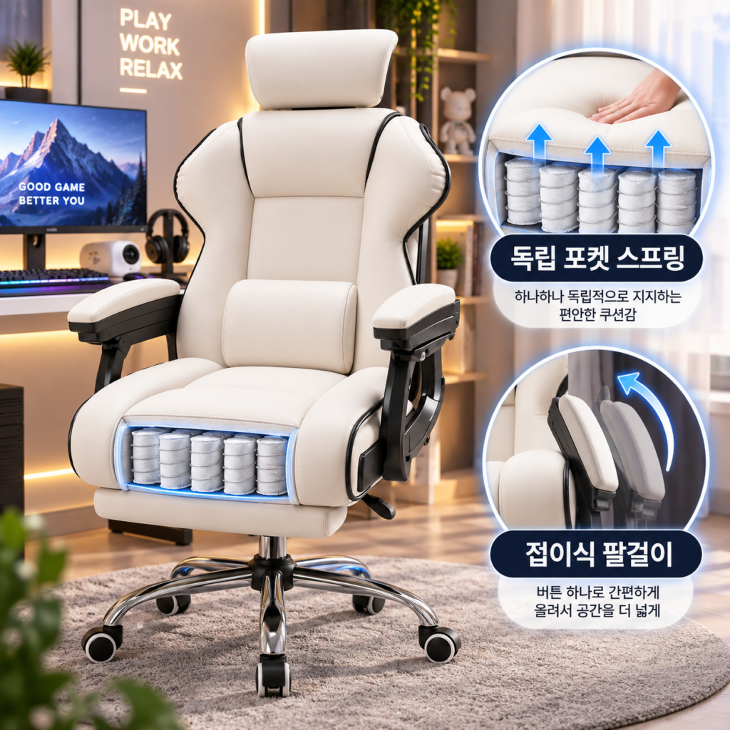 푹신 편안, 허리까지 탄탄하게 받쳐주는 PYHO 게이밍 사무 업무 의자 리프트 포켓 스프링 제품 이미지