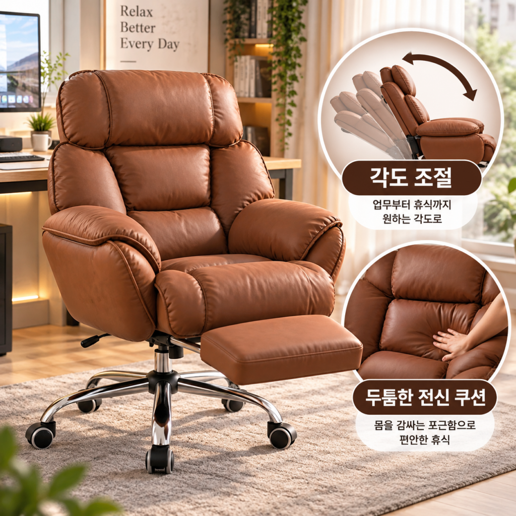 내 방이 휴식공간으로, 푹신하게 기대어 쉬기 좋은 베어허그 리클라이너 컴퓨터 사무용 의자 제품 이미지