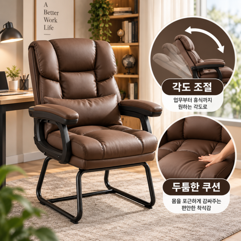 오래 포근하게, 푹신한 쿠션과 각도조절이 편안한 프리미엄 PU가죽 사무용 컴퓨터의자 게이밍