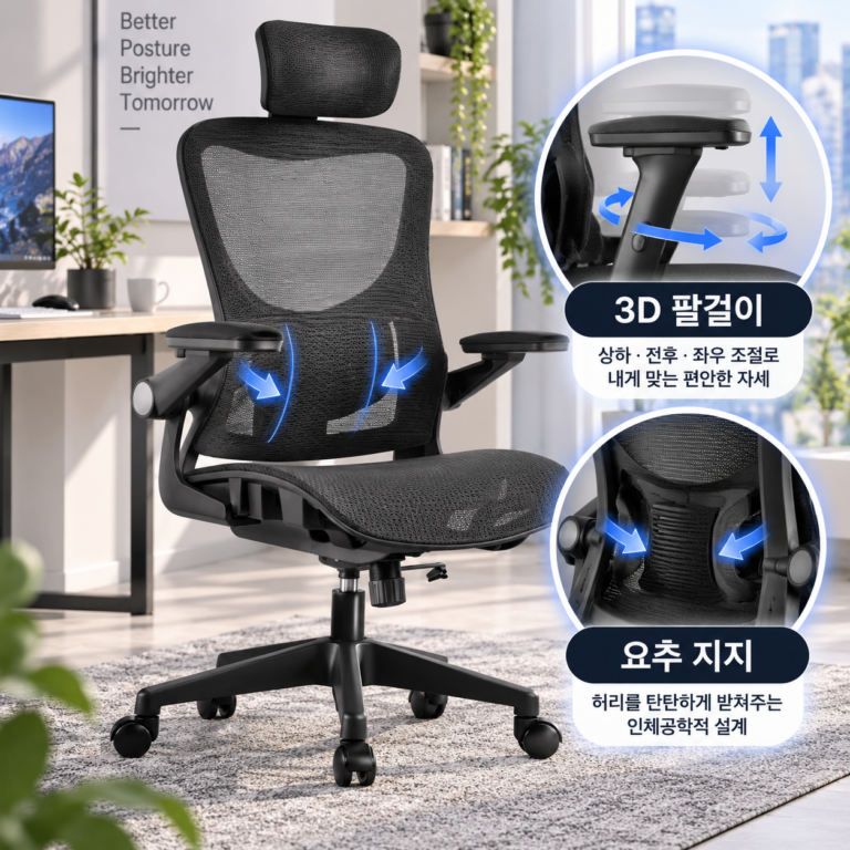 오래 앉는 업무도 쾌적하게, 허리를 탄탄하게 받쳐주는 HOMEY NEST 인체공학 메쉬 사무용 게이밍 컴퓨터 의자