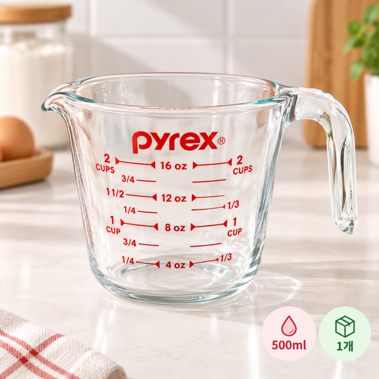 매일 쓰기 좋은 파이렉스 내열강화유리 계량컵 500ml 손잡이형 홈베이킹 주방 필수템