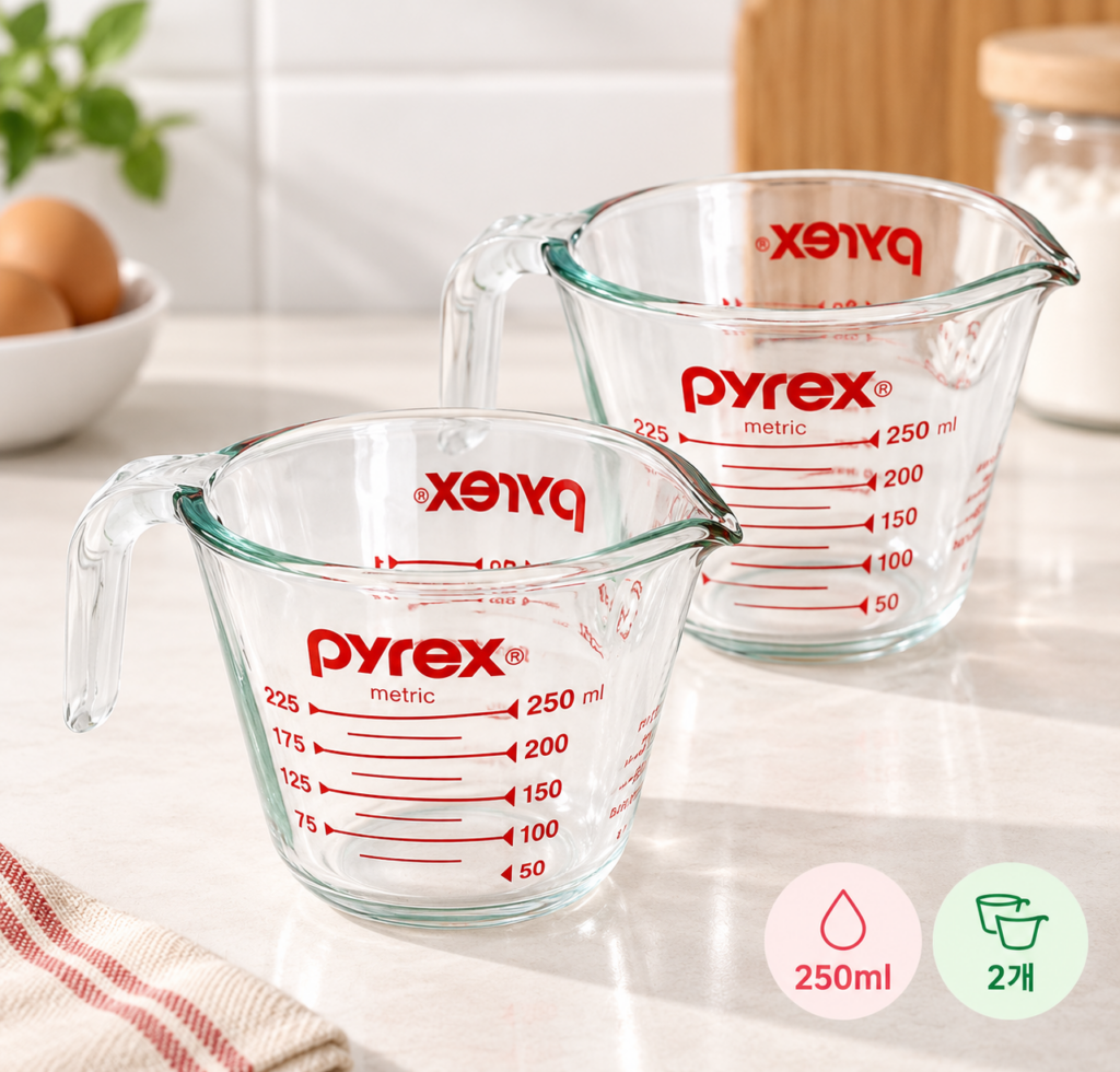 작아서 더 자주 쓰는 파이렉스 내열유리 오리지널 계량컵 250ml 2개 세트 홈베이킹 필수템 제품 이미지