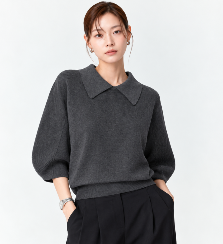 예시카 돌먼 슬리브 카라 니트 탑 YV7KP933