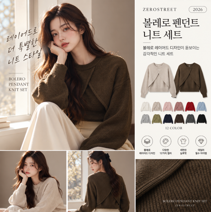 [제로스트릿][12컬러] 볼레로 펜던트 니트 세트 BOLERO PENDANT KNIT SET