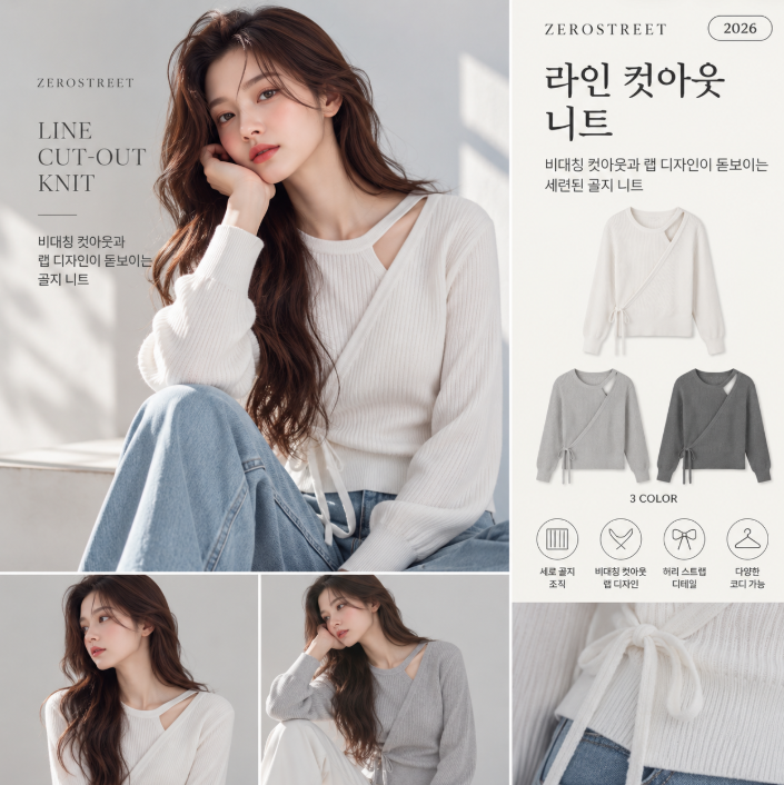 [N배송][제로스트릿][3컬러] 라인 컷 아웃 니트 LINE CUT-OUT KNIT