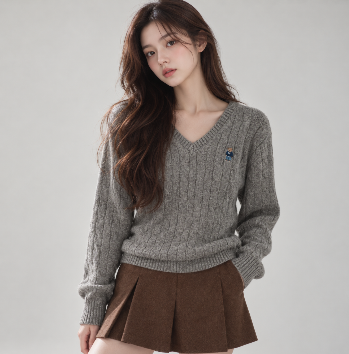 후아유 여성 스티브 케이블 브이넥 니트 WHKAG4922F