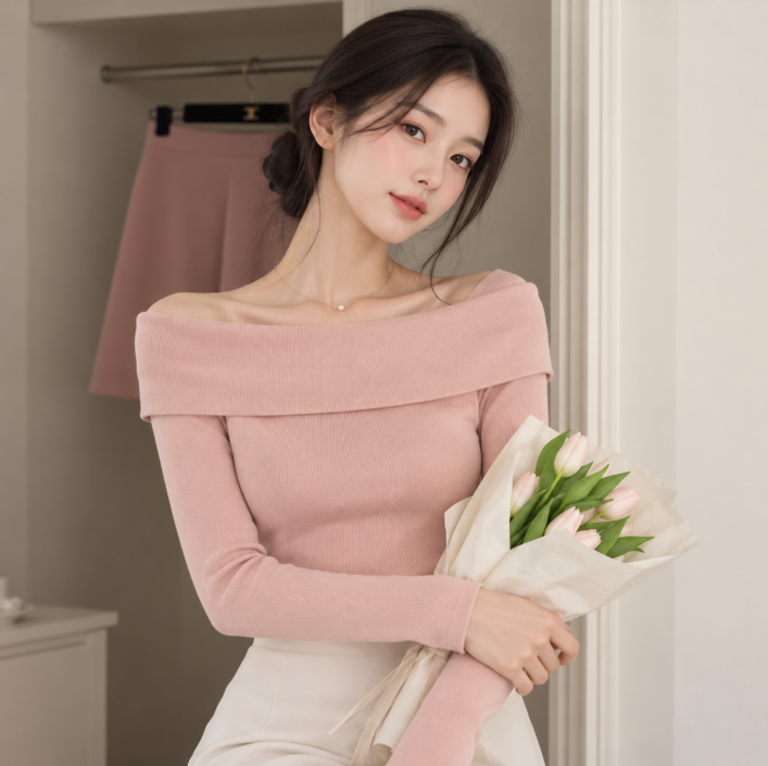 멜리나 스퀘어 세미 오프숄더 가을니트 nt4054