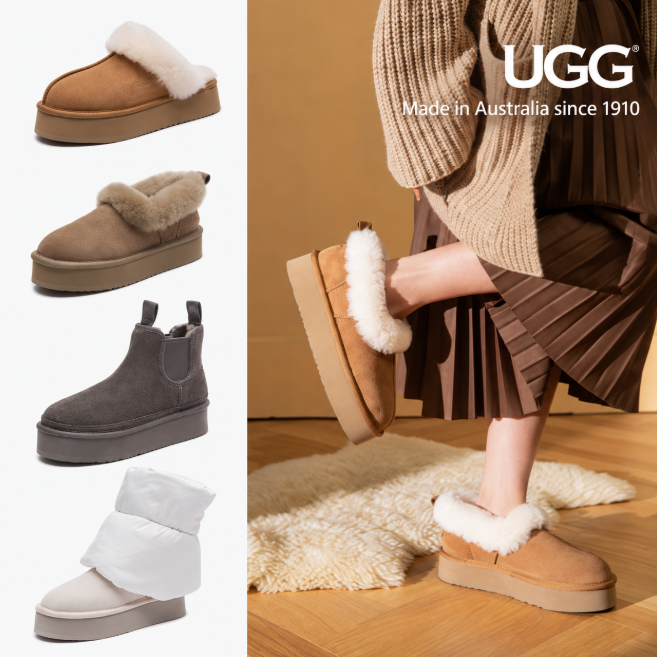 어그 UGG 1910 클레어 플랫폼 슬리퍼 여성 키높이 뮬 겨울 실내화