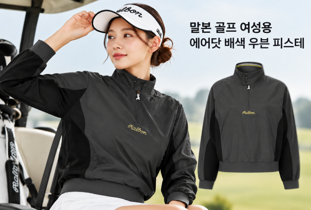 세련된 배색 반집업 말본 골프 여성 에어닷 우븐 피스테 제품 이미지