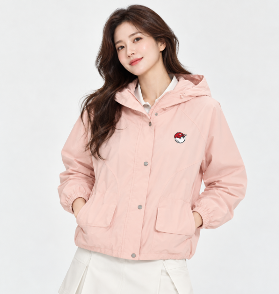 화사한 라이트핑크 말본 여성용 매쉬 안감 후드 자켓