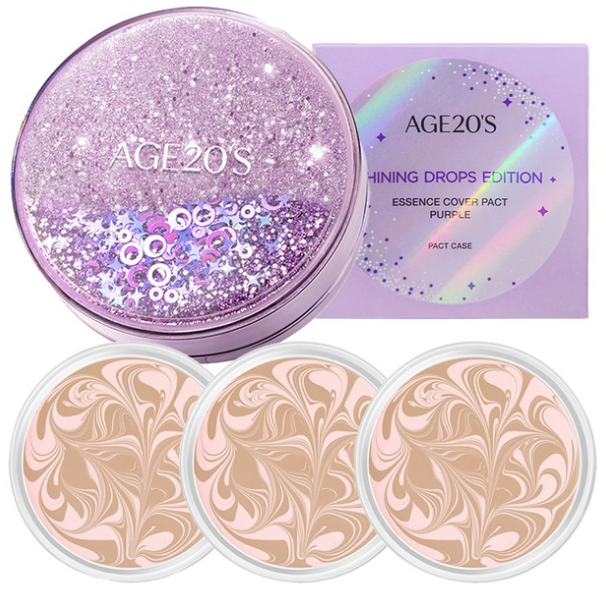 에이지투웨니스 샤이닝 드롭 에디션 뉴오리지널 에센스 커버 팩트 + 리필 12.5g x 3p, 21호 핑크라떼, 1개