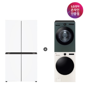 LG 디오스 오브제컬렉션 매직스페이스 냉장고 + LG 트롬 세탁기건조기 세트 (T876MQQ111 + FX24ENR-GNG)