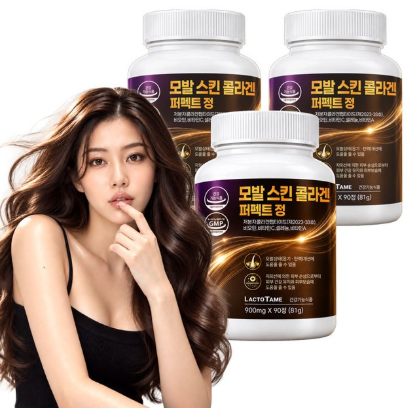 모발 콜라겐 스킨 헤어 피부 저분자 펩타이드 윤기 탄력 보습 고함량 건강기능식품 식약청 인증 머리카락 영양제, 3박스, 90정