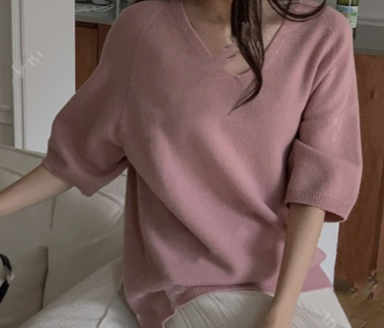 고급원사 브이넥 홀가먼트 캐시미어 루즈핏 니트 6col 가을 봄 하프기장 5부 제이플로우
