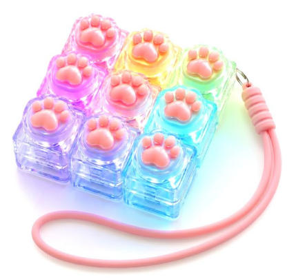 이지앤조이 LED 반짝반짝 고양이 발바닥 키캡 키링 9구 말랑말랑 키보드 스트레스 해소, 1개, LED투명핑크 추천