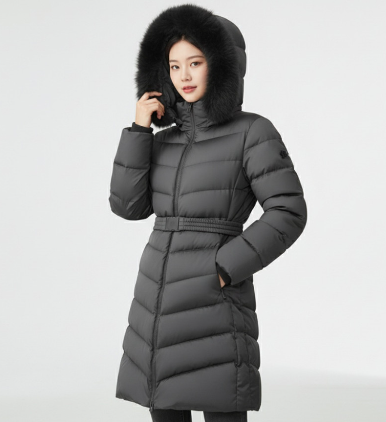 코오롱스포츠 아울렛 여성 롱패딩 역시즌 폭스퍼 점퍼 24532BLK 슬림핏 고급스러운 겨울룩 연예인 추천