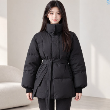 708090 여성용 하이넥 벨트 웨이스트 면패딩 자켓 슬림한 허리라인 세련된 겨울룩 연예인 추천