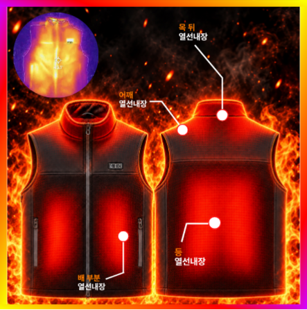 [최신형] 히트맨 목 등 전체 5초 발열 안에 입어도 활동이 편한 슬림 기모 러닝 골프 낚시 등산 초경량 온열 열선 충전식 발열조끼 따뜻한 겨울코디 간편한 온열관리 연예인 추천